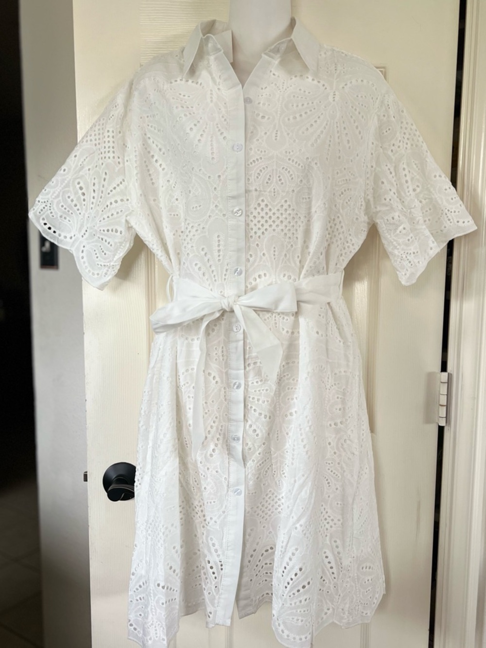 NWT White Eyelet Button Down Mini Dress XL